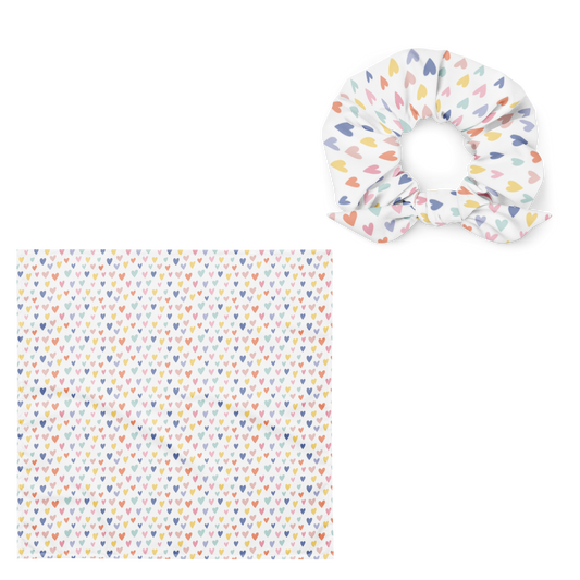 Matching Set Scrunchie + Bandana – Bunte Herzen